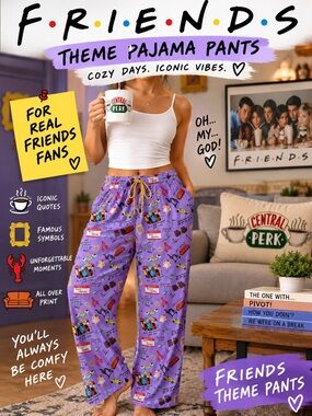 FRIENDS TV Show Purple Pajama Lounge Pants XL Regina Phalange Pivot Central Perk